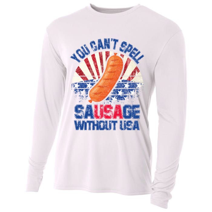 You Can't Spell Sausage Without USA, Funny 4th Of July Cooling Performance Long Sleeve Crew