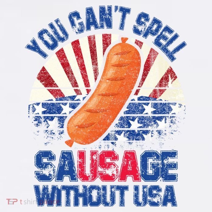 You Can't Spell Sausage Without USA, Funny 4th Of July Cooling Performance Long Sleeve Crew