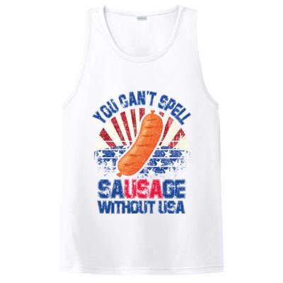 You Can't Spell Sausage Without USA, Funny 4th Of July PosiCharge Competitor Tank