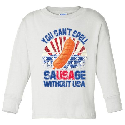 You Can't Spell Sausage Without USA, Funny 4th Of July Toddler Long Sleeve Shirt
