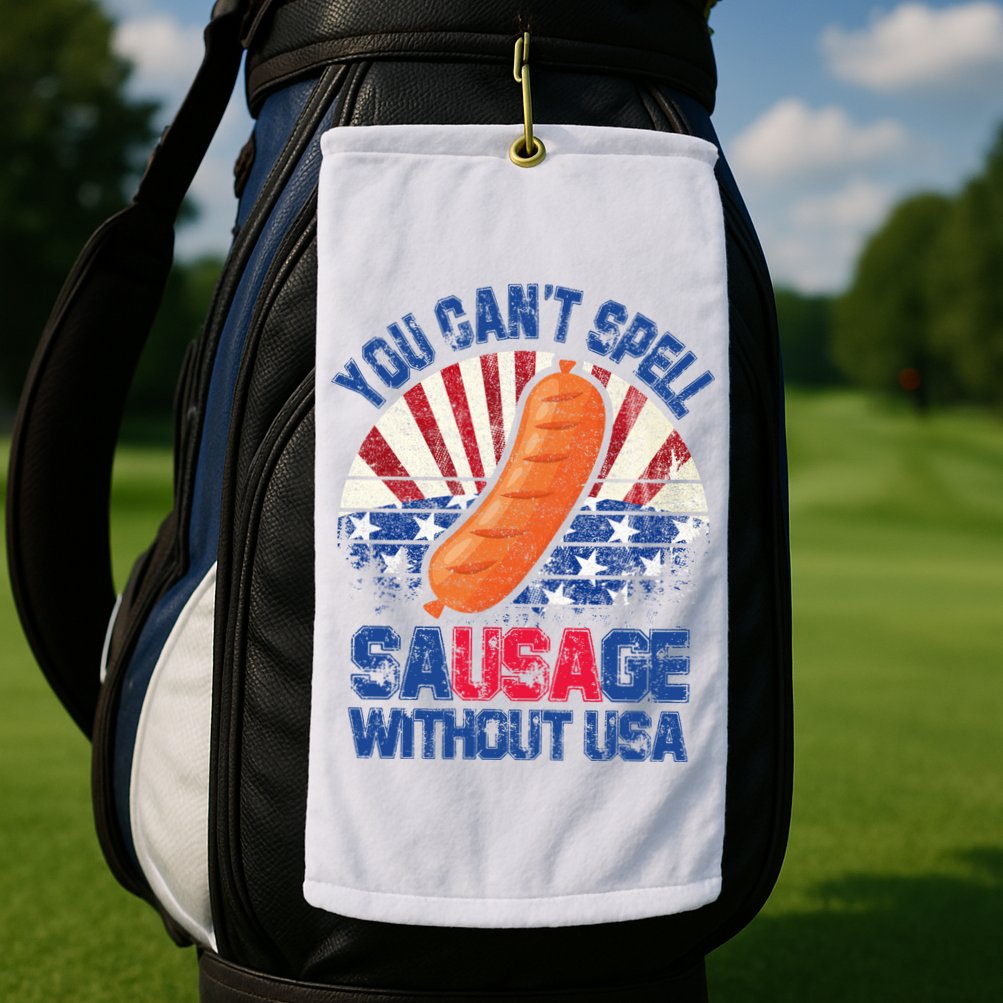 You Can't Spell Sausage Without USA, Funny 4th Of July Golf Towel
