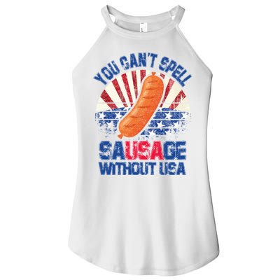 You Can't Spell Sausage Without USA, Funny 4th Of July Women's Perfect Tri Rocker Tank
