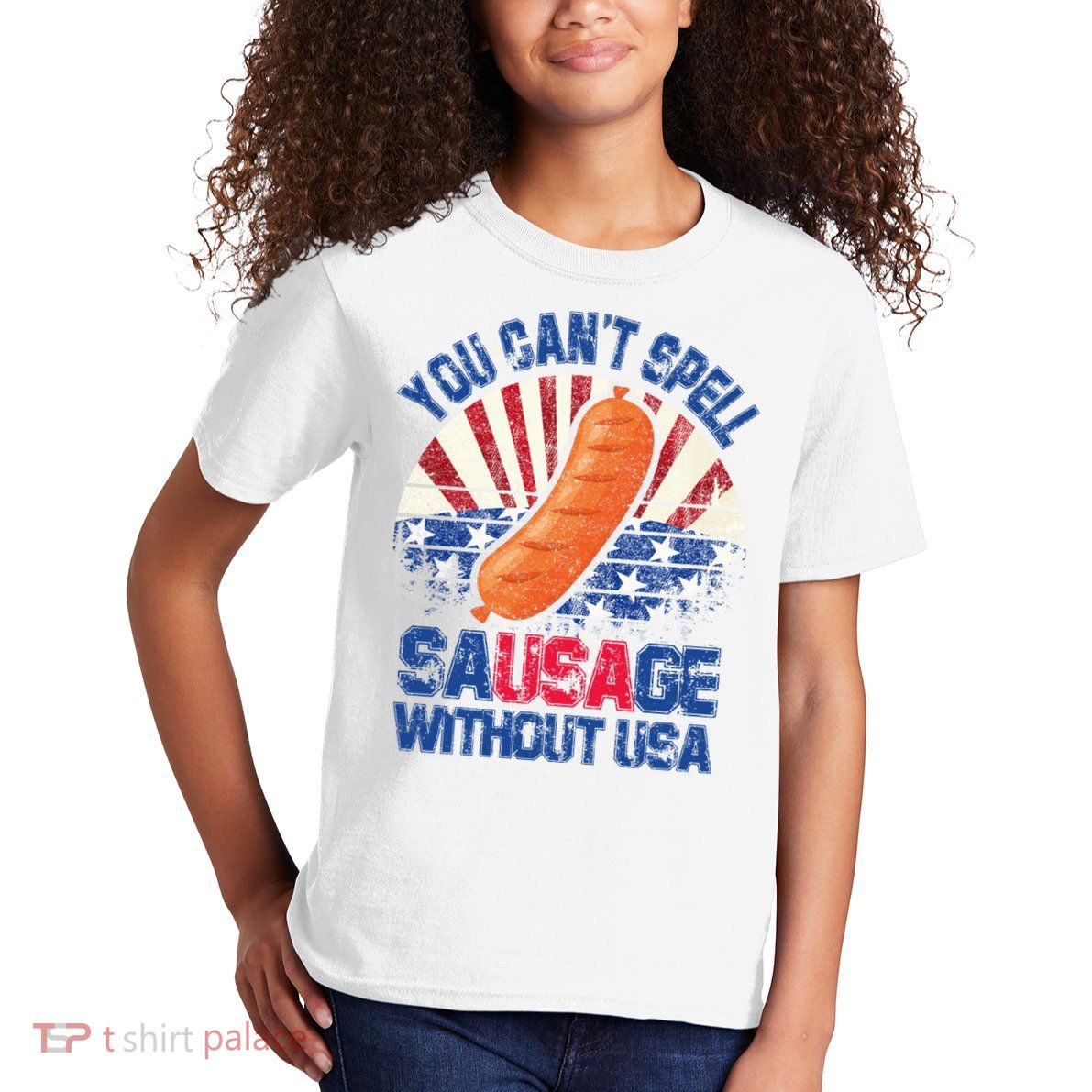 You Can't Spell Sausage Without USA, Funny 4th Of July Kids T-Shirt