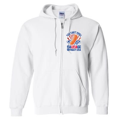 You Can't Spell Sausage Without USA, Funny 4th Of July Full Zip Hoodie