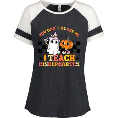 You Cant Scare Me I Teach Kindergarten Retro Halloween Ghost Great Gift Enza Ladies Jersey Colorblock Tee