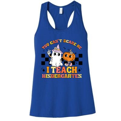 You Cant Scare Me I Teach Kindergarten Retro Halloween Ghost Great Gift Women's Racerback Tank