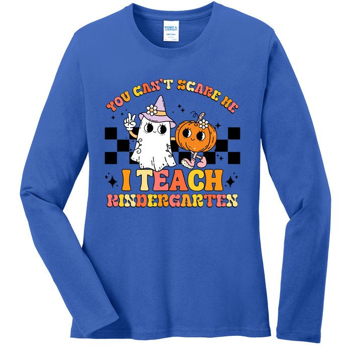 You Cant Scare Me I Teach Kindergarten Retro Halloween Ghost Great Gift Ladies Long Sleeve Shirt