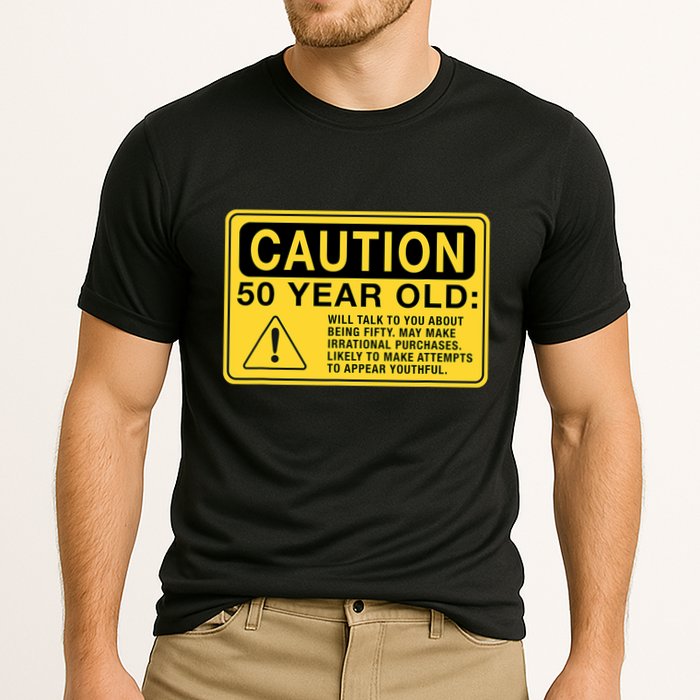 Yellow Caution Sign Funny 50th Birthday Turning Fifty Cooling Performance Crew T-Shirt