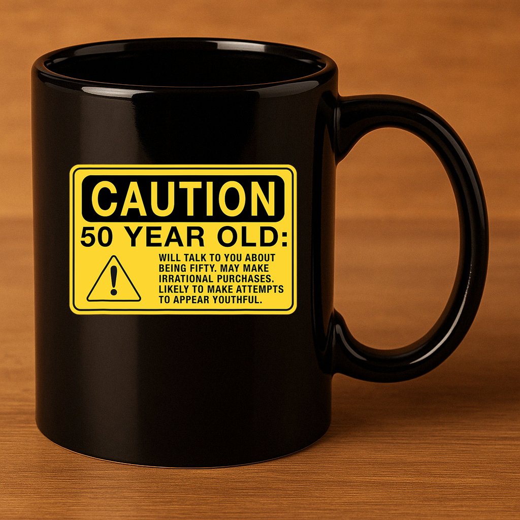 Yellow Caution Sign Funny 50th Birthday Turning Fifty 11oz C Handle Ceramic Mug
