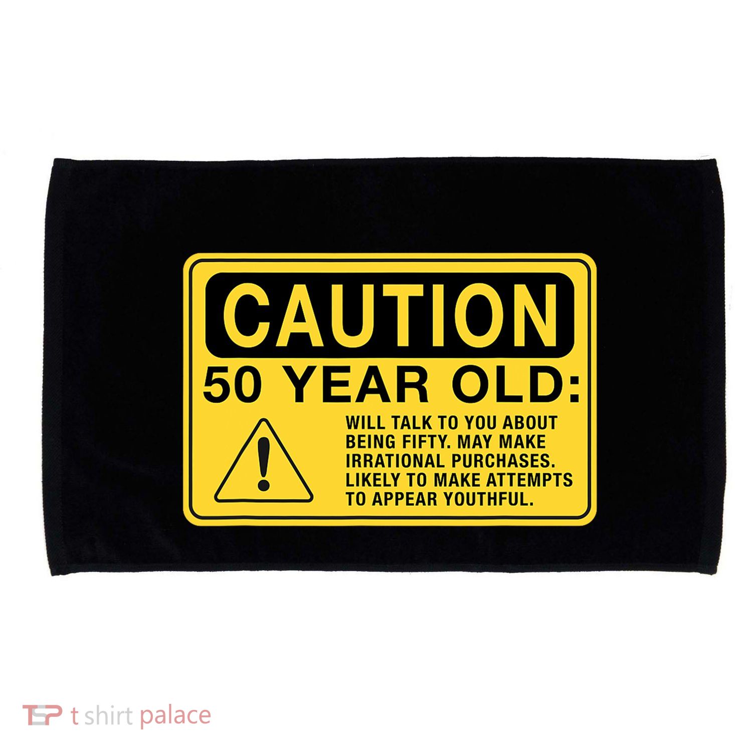 Yellow Caution Sign Funny 50th Birthday Turning Fifty Microfiber Hand Towel
