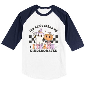 You Cant Scare Me I Teach Kindergarten Retro Halloween Meaningful Gift Baseball Sleeve Shirt