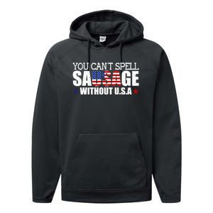 YOU CAN'T SPELL SAUSAGE WITHOUT USA DESIGN FOR AMERICANS Performance Fleece Hoodie