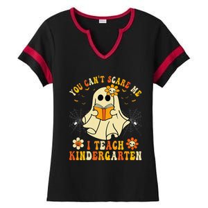 You CanT Scare Me I Teach Kindergarten Halloween Teacher Ladies Halftime Notch Neck Tee