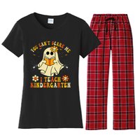 You CanT Scare Me I Teach Kindergarten Halloween Teacher Women's Flannel Pajama Set