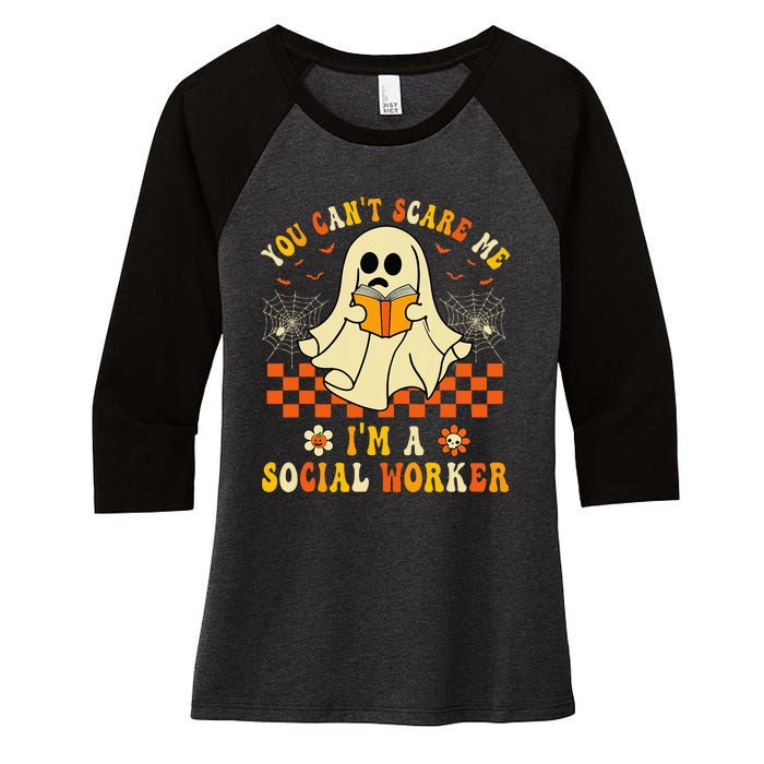 You CanT Scare Me IM A School Social Worker Halloween Women's Tri-Blend 3/4-Sleeve Raglan Shirt