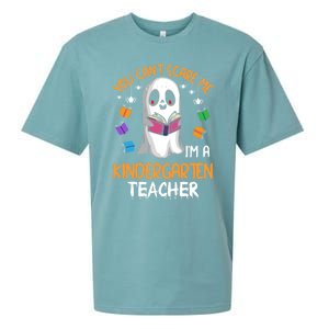 You Cant Scare Me Im A Kindergarten Teacher Ghost Halloween Gift Sueded Cloud Jersey T-Shirt