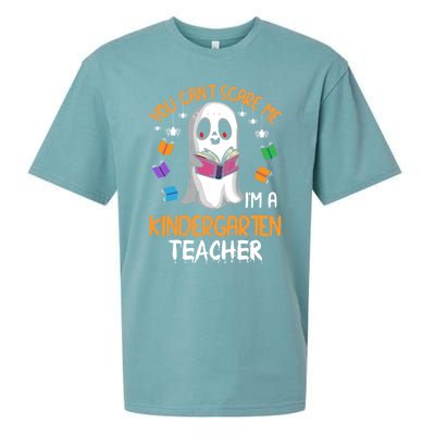 You Cant Scare Me Im A Kindergarten Teacher Ghost Halloween Gift Sueded Cloud Jersey T-Shirt