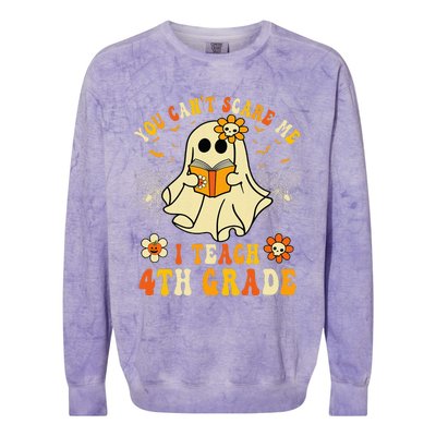 You CanT Scare Me I Teach 4th Grade Halloween Teacher Ghost Colorblast Crewneck Sweatshirt