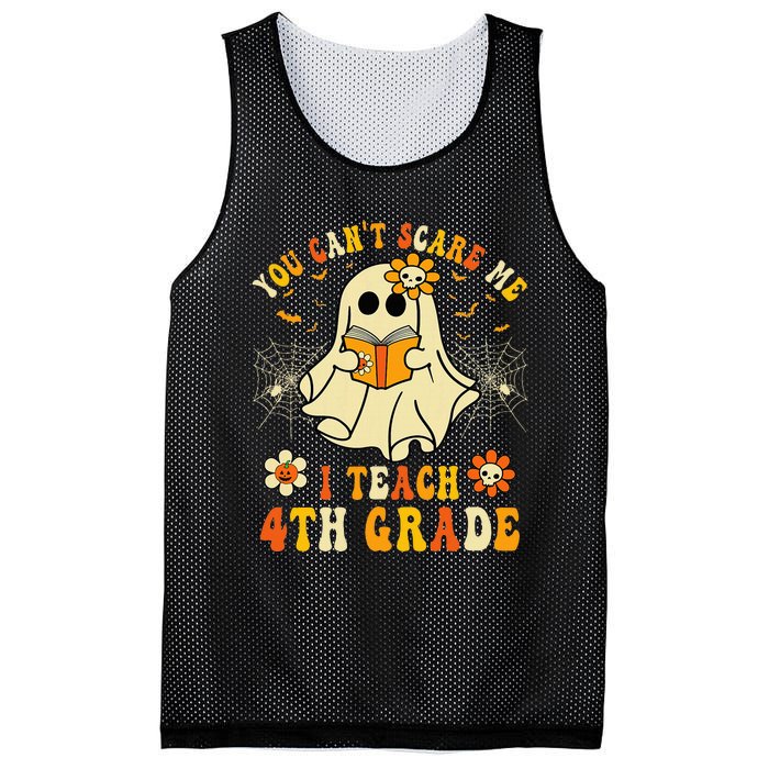 You CanT Scare Me I Teach 4th Grade Halloween Teacher Ghost Mesh Reversible Basketball Jersey Tank