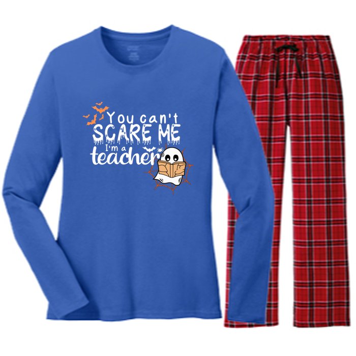 You CanT Scare Me IM A Teacher Funny Ghost Halloween Gift Women's Long Sleeve Flannel Pajama Set 