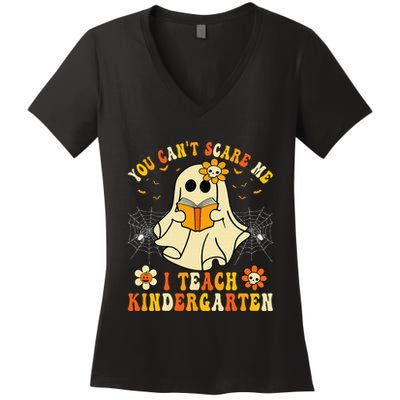 You Cant Scare Me I Teach Kindergarten Halloween Teacher Women's V-Neck T-Shirt