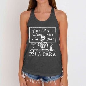 You Cant Scare Me Im A Para Teacher Funny Halloween Women's Knotted Racerback Tank