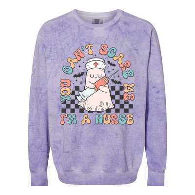 You CanT Scare Me IM A Nurse Cute Ghost Retro Halloween Gift Colorblast Crewneck Sweatshirt