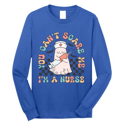 You CanT Scare Me IM A Nurse Cute Ghost Retro Halloween Gift Long Sleeve Shirt