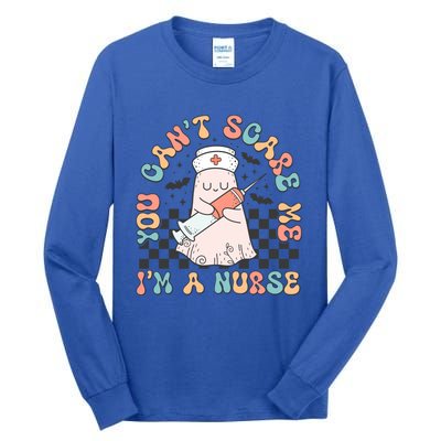 You CanT Scare Me IM A Nurse Cute Ghost Retro Halloween Gift Tall Long Sleeve T-Shirt