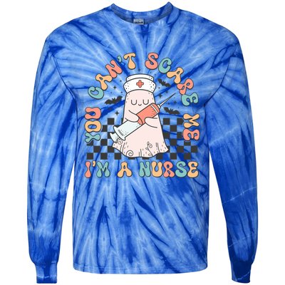 You CanT Scare Me IM A Nurse Cute Ghost Retro Halloween Gift Tie-Dye Long Sleeve Shirt