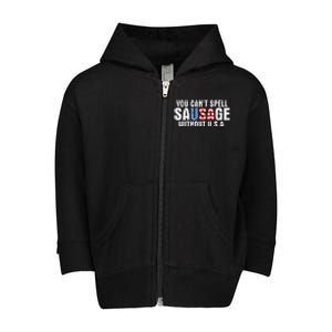 You Can't Spell Sausage Without USA Funny American Toddler Zip Fleece Hoodie