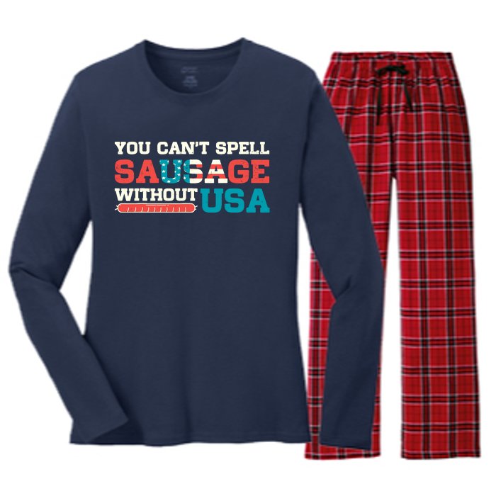 You Can’T Spell Sausage Without Usa Vintage Patriotic Women's Long Sleeve Flannel Pajama Set 