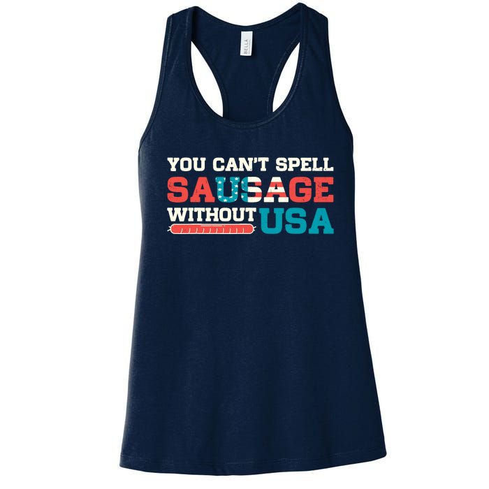 You Can’T Spell Sausage Without Usa Vintage Patriotic Women's Racerback Tank