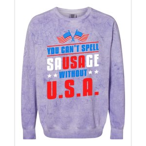 You Cant Spell Sausage Without Usa American Flag Great Gift Colorblast Crewneck Sweatshirt