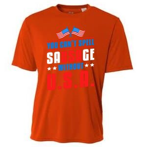 You Cant Spell Sausage Without Usa American Flag Great Gift Cooling Performance Crew T-Shirt