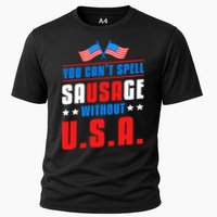 You Cant Spell Sausage Without Usa American Flag Great Gift Cooling Performance Crew T-Shirt