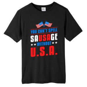 You Cant Spell Sausage Without Usa American Flag Great Gift Tall Fusion ChromaSoft Performance T-Shirt