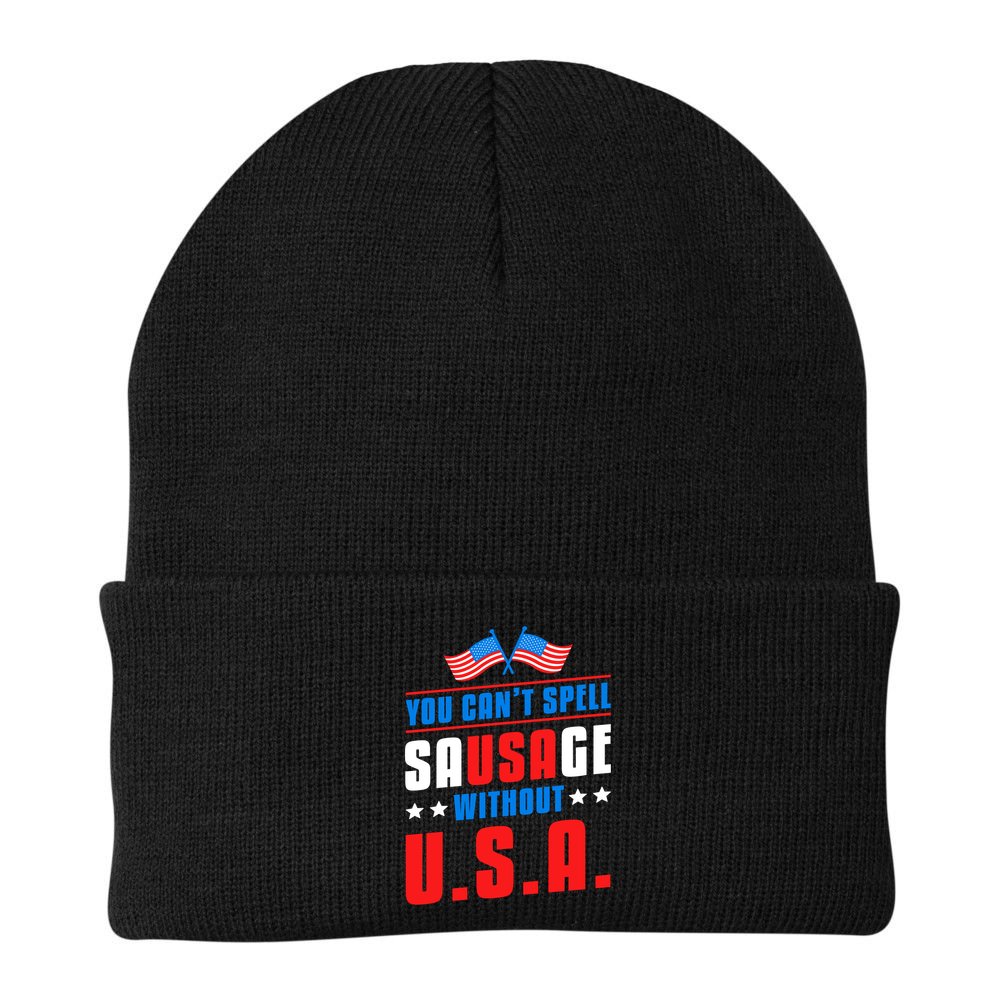 You Cant Spell Sausage Without Usa American Flag Great Gift Beanie