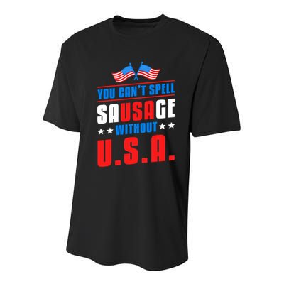 You Cant Spell Sausage Without Usa American Flag Great Gift Youth Performance Sprint T-Shirt