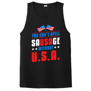 You Cant Spell Sausage Without Usa American Flag Great Gift PosiCharge Competitor Tank