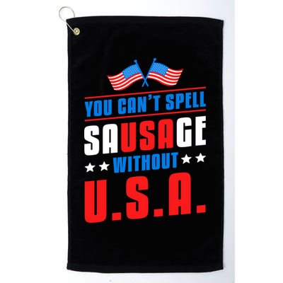 You Cant Spell Sausage Without Usa American Flag Great Gift Golf Towel