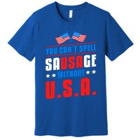 You Cant Spell Sausage Without Usa American Flag Great Gift Premium T-Shirt