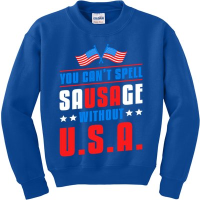 You Cant Spell Sausage Without Usa American Flag Great Gift Kids Sweatshirt