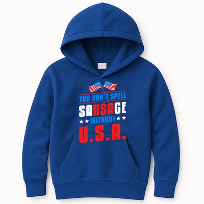 You Cant Spell Sausage Without Usa American Flag Great Gift Kids Hoodie