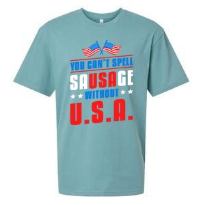 You Cant Spell Sausage Without Usa American Flag Great Gift Sueded Cloud Jersey T-Shirt