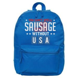 You Cant Spell Sausage Without Usa Funny 4th Of July America Great Gift 16 in Basic Backpack