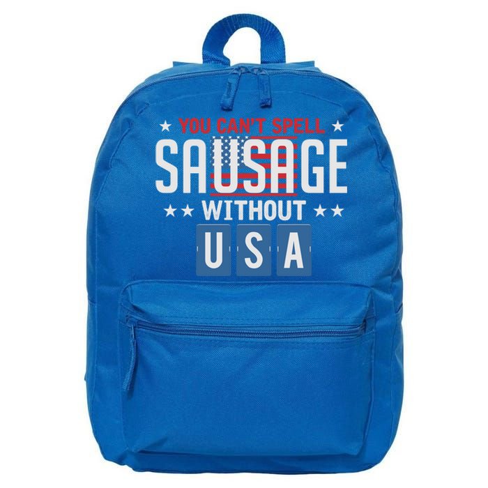 You Cant Spell Sausage Without Usa Funny 4th Of July America Great Gift 16 in Basic Backpack