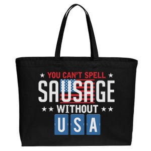 You Cant Spell Sausage Without Usa Funny 4th Of July America Great Gift Cotton Canvas Jumbo Tote