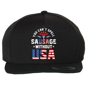 You Cant Spell Sausage Without Usa Funny Hotdog 4th Of July Great Gift Wool Snapback Cap