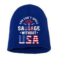 You Cant Spell Sausage Without Usa Funny Hotdog 4th Of July Great Gift Short Acrylic Beanie